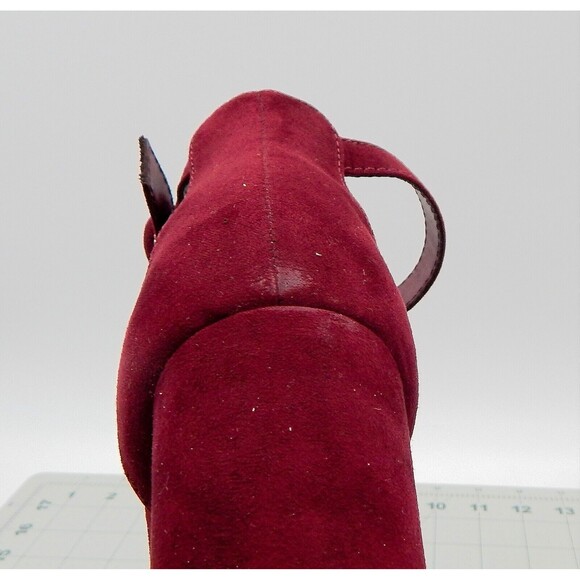 LC Lauren Conrad Hydrangea Women’s Ankle Strap High Heel Wine Faux Suede Size 8M - Picture 5 of 10